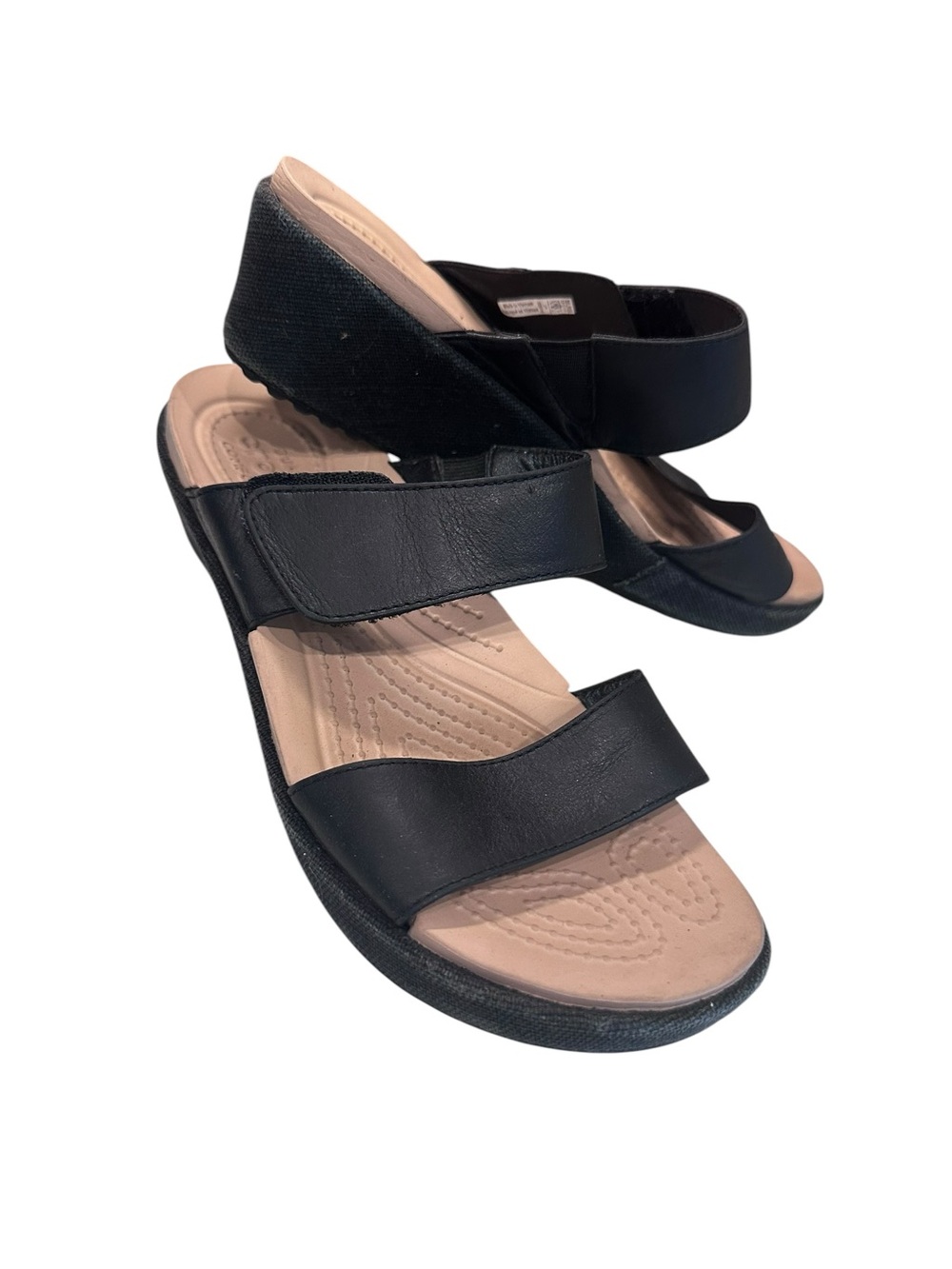 Women’s CROCS Dual Comfort Wedge Sandals Espadrilles Shoes Black Size 7 - Picture 2 of 9